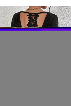 Kadın Uzun Kollu V Yakalı Pencere Sırt Dantel Detaylı Kalın Fitilli Kaşkorse Bluz