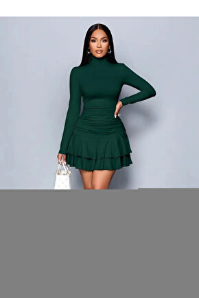 Kadın Kolsuz Halter Yaka Beli Lastiklidesenli Mikro Elbise