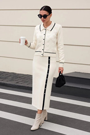 Kadın şerit Detay Ceket Ve Etek ıkılı Takım