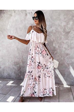 Kadın Gül Desenli Mikro Kumaş Elbise