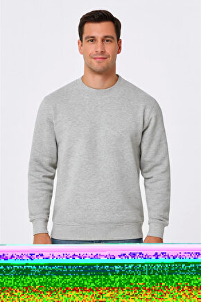 EQURİ Erkek Üç İplik Düz Bisiklet Yaka SweatShirt - Gri