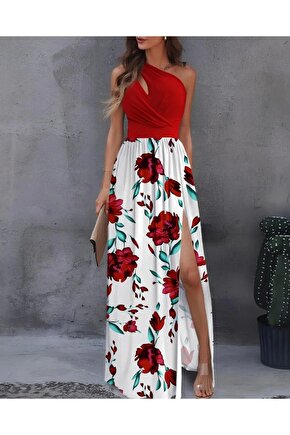 Kadın Tek Omuzdan Askılı Damla Detaylı üst Dalgıç Alt Süprem Maxi Elbise