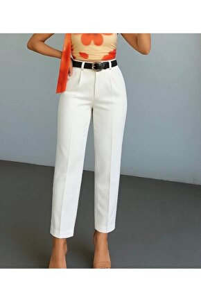 Kadın Yüksek Bel Gipe Detay Dar Paça Kısa Pantolon