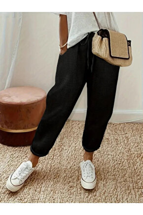 EQURİ Kadın Yüksek Bel Lastikli Belde Bağcık Detaylı Aerobin Pantolon