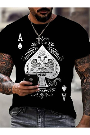 EQURİ Erkekkısa Kollu Yuvarlak Yaka Desenli Viskon T-shirt