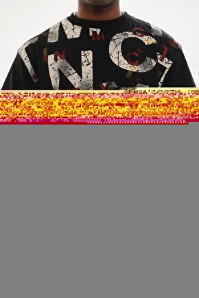 Unisex Baskılı Oversize T-Shirt - Siyah