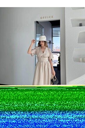 Kısa Kollu Uzun Elbise - Kırık Beyaz