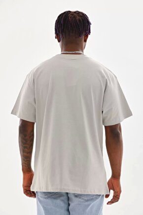 Unisex Bisiklet Yaka Baskılı Oversize T-Shirt - Siyah