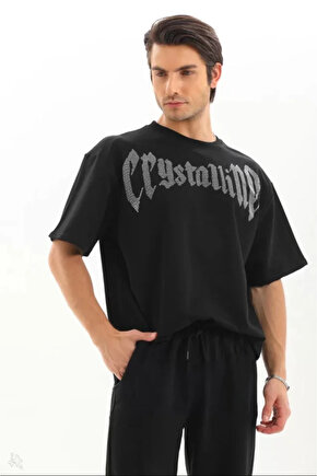eyesof Unisex Oversize Taşlı T-Shirt - Siyah