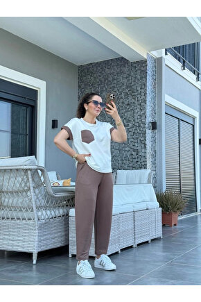 Kadın Kristal Kumaş Garnili Cep Detaylı Ikili Takım