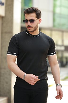 Gökyüzü Moda Erkek Bisiklet Yaka Ribanalı Kısa Kollu Tshirt