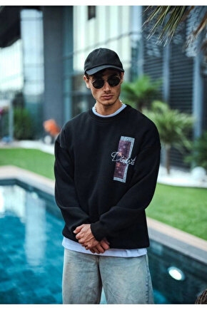 eyesof Uzun Kol Bisiklet Yaka Ön Ve Arka Baskılı SweatShirt - Siyah