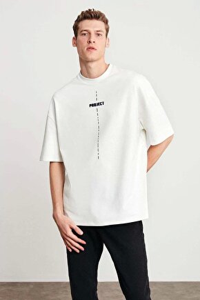 Unisex Baskılı Oversize T-Shirt - Beyaz