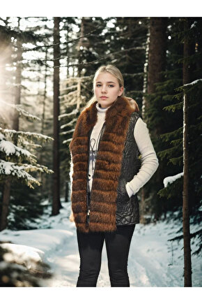 Kadın Kolsuz Fermuarlı Yelek - Siyah