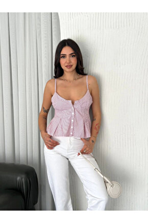 eyesof Askılı Dekolte Deraylı Crop - Kırmızı