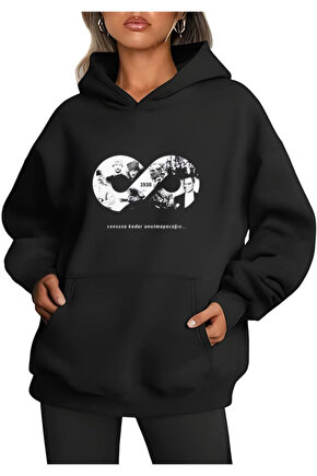 Gökyüzü Moda Üç İplik Kapşonlu 10 Kasıma Özel SweatShirt - Siyah