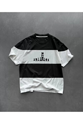 eyesof Unisex Bisiklet Yaka Baskılı Parçalı Oversize T-Shirt - Siyah