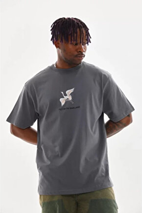 eyesof Unisex Baskılı Oversize T-Shirt - Füme