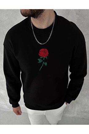 Unisex Bisiklet Yaka Ön Ve Arka Baskılı SweatShirt - Siyah