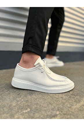 JY170 Tornado Bağcıklı Cilt Erkek Günlük Spor Klasik Ayakkabı CBT - Beyaz