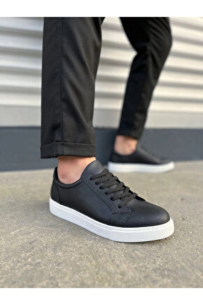 JY165 Elite Bağcıklı Cilt Erkek Günlük Sneaker Ayakkabı CBT - Siyah