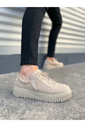 JY502 Bold Bağcıklı Süet Erkek Günlük Sneaker Ayakkabı SKT - Krem