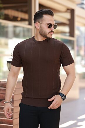 Gökyüzü Moda Erkek Desenli çizgi Kabartmalı Kısa Kollu Tişört