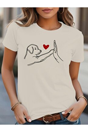 Gökyüzü Moda Kadın Kısa Kollu Bisiklet Yaka Köpek Baskılı Viskon Bluz