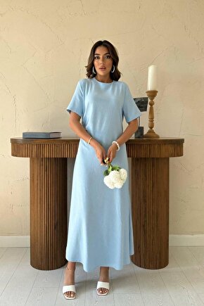 Gökyüzü Moda Bebe Mavi Pileli Bisiklet Yaka Elbise