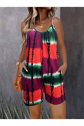 Gökyüzü Moda Kadın Ip Askılı Yuvarlak Yaka Cepli Kısa şort Süprem Takım