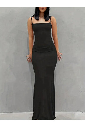 Gökyüzü Moda Kadın Kolsuz Askılı Bodycon Uzun Viskon Elbise