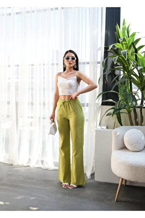 Beli astikli Ve Bağcikli Keten Pantolon