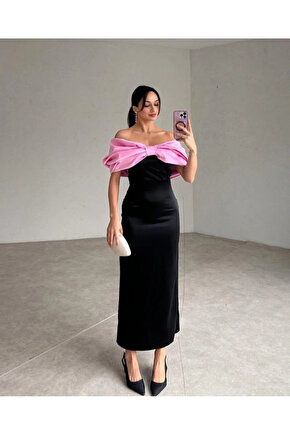 Pembe Önü Fiyonklu Elbise