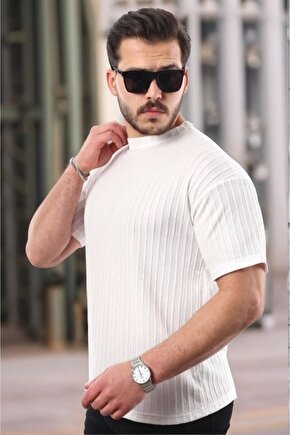 Gökyüzü Moda Erkek Kısa Kollu örgü Kumaş Bisiklet Yaka T-shirt