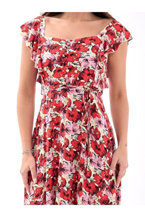 Gökyüzü Moda 5370 ELBİSE-KIRMIZI