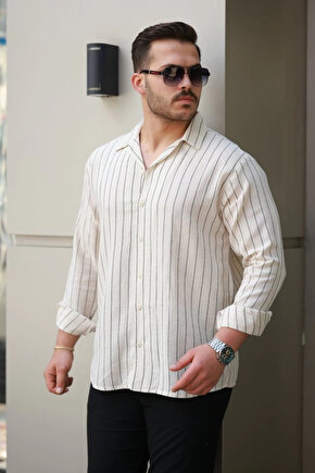 Erkek çizgili Keten Gömlek
