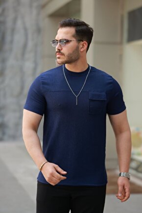 Gökyüzü Moda Erkek Cepli Kolyeli Kısa Kollu örme Kumaş Tişört