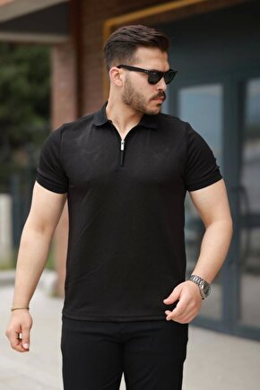 Erkek Fermuarlı Yaka Kısa Kollu Tişört