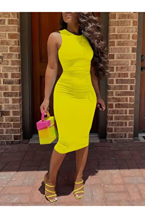 Gökyüzü Moda Kadın Bodycon Midi Boy Dalgıç Elbise