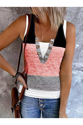 Kadın V Yakalı önden Düğmeli Viskon Bluz