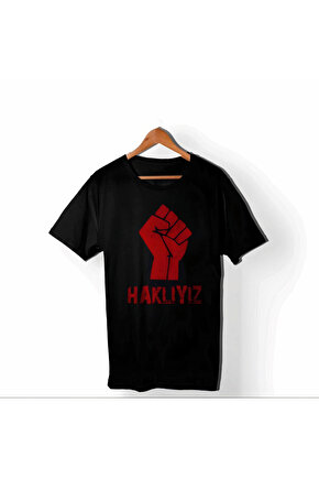 Gökyüzü Moda 1 Mayıs Emekçilerimiz İçin Özel Tasarım HAKLIYIZ Baskılı T-shirt - Siyah