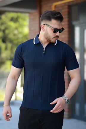 Erkek Yakalı Fermuarlı Kısa Kollu T-shirt