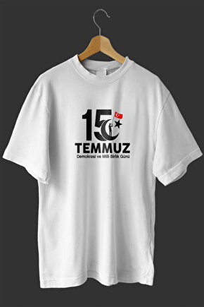 Gökyüzü Moda 15 Temmuza Özel Tasarım Baskılı T-shirt - Beyaz