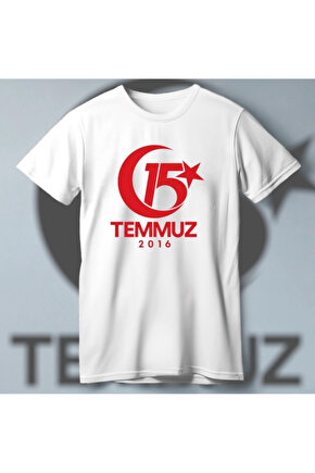 Gökyüzü Moda 15 Temmuza Özel Tasarım 2016 Baskılı T-shirt - Beyaz