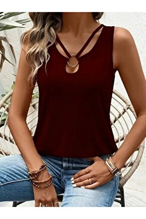 Gökyüzü Moda Kadın Askılı Yaka şerit Halka Detaylı Viskon Bluz