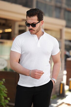 Gökyüzü Moda Erkek Hakim Yaka Dokuma Pamuklu Kumaş Kısa Kollu T-shirt