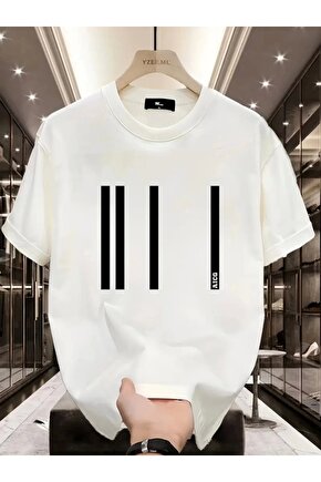 Baskılı Oversize Bisiklet Yaka T-shirt - Beyaz