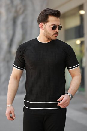 Gökyüzü Moda Erkek Jakarlı Ribanalı Kısa Kollu T-shirt