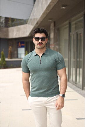 Gökyüzü Moda Erkek Polo Yaka Fermuar Detaylı Tişört