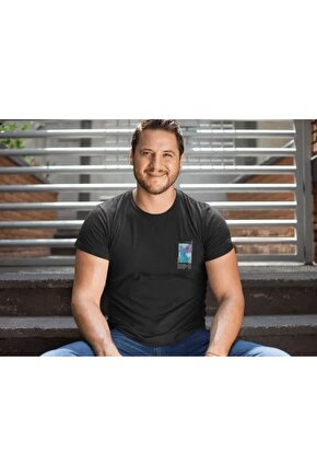 Erkek Bisiklet Yaka Baskılı Oversize T-Shirt - Siyah